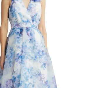 Julia Jordan floral organza gown with ruffle shoulders